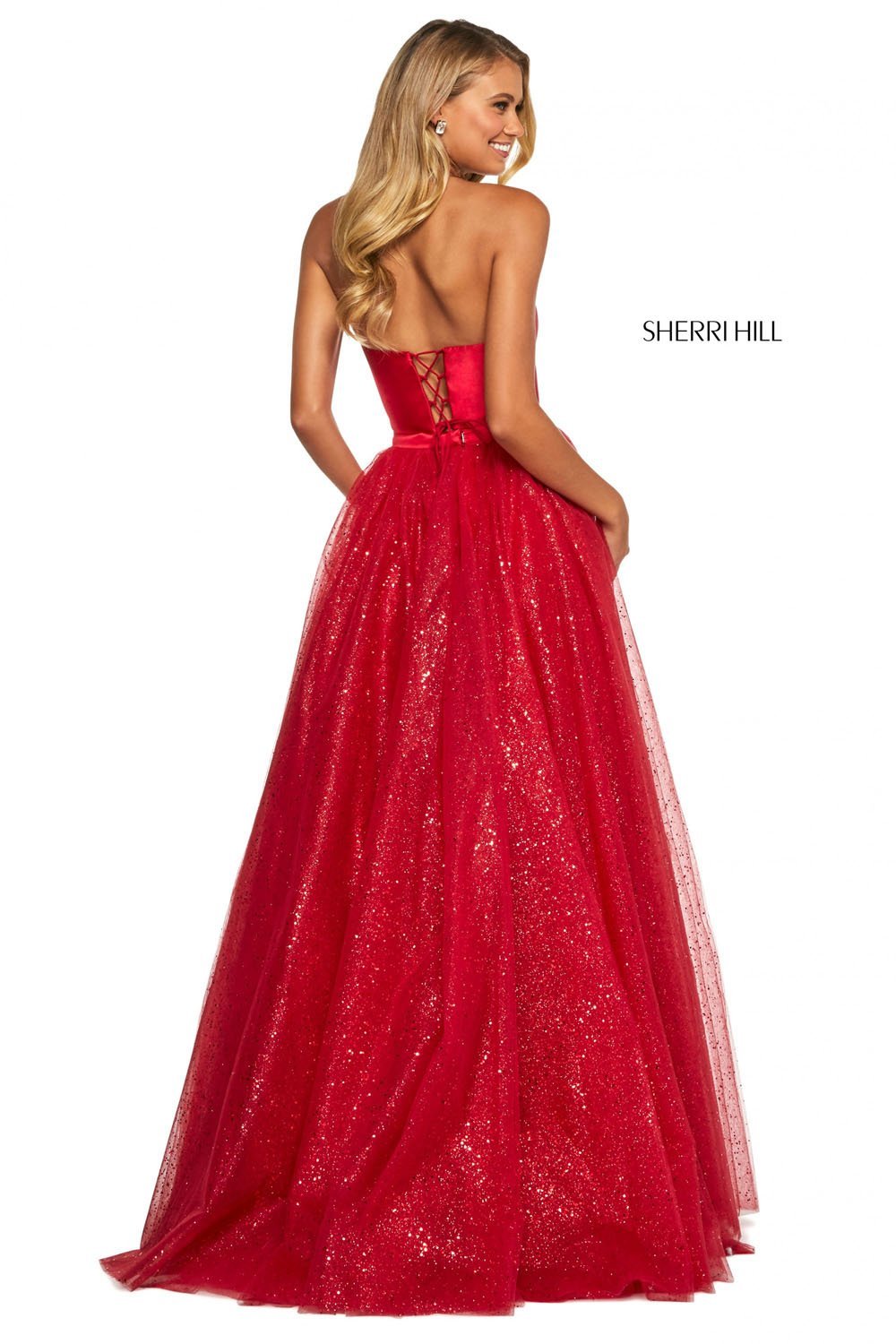Sherri Hill 53500 dress images in these colors: Ivory, Black, Yellow, Red, Aqua, Pink.