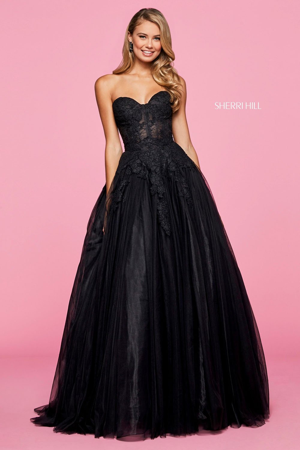 Sherri Hill 53503 dress images in these colors: Black, Navy, Fuchsia, Red, Black Ivory, Blush.