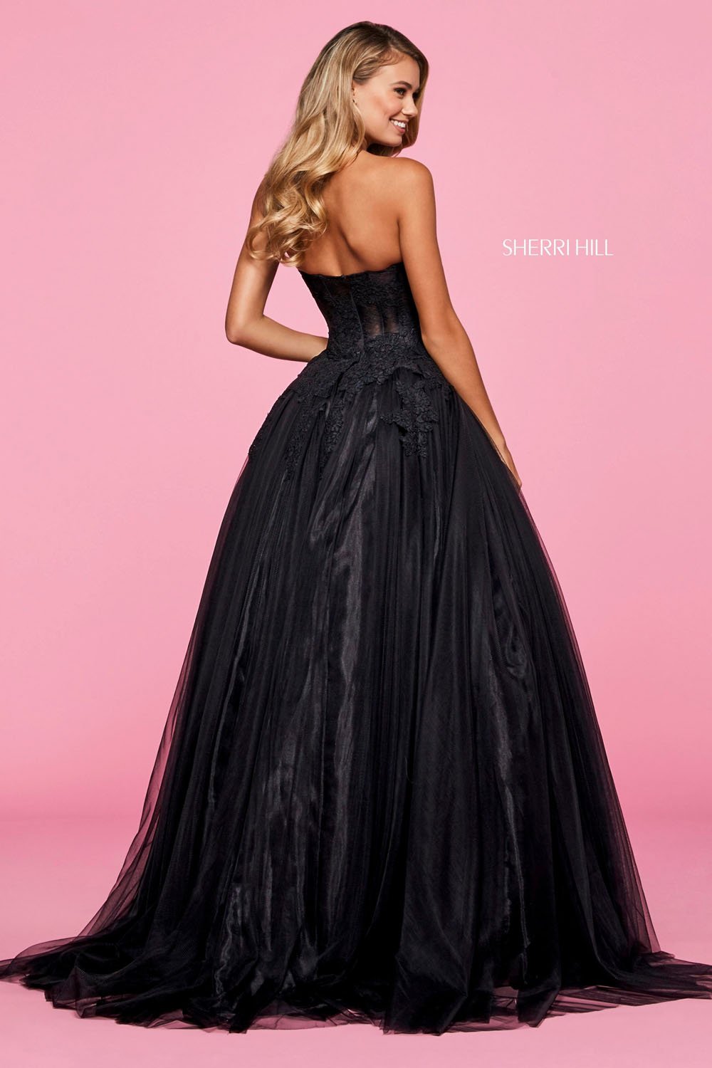 Sherri Hill 53503 dress images in these colors: Black, Navy, Fuchsia, Red, Black Ivory, Blush.