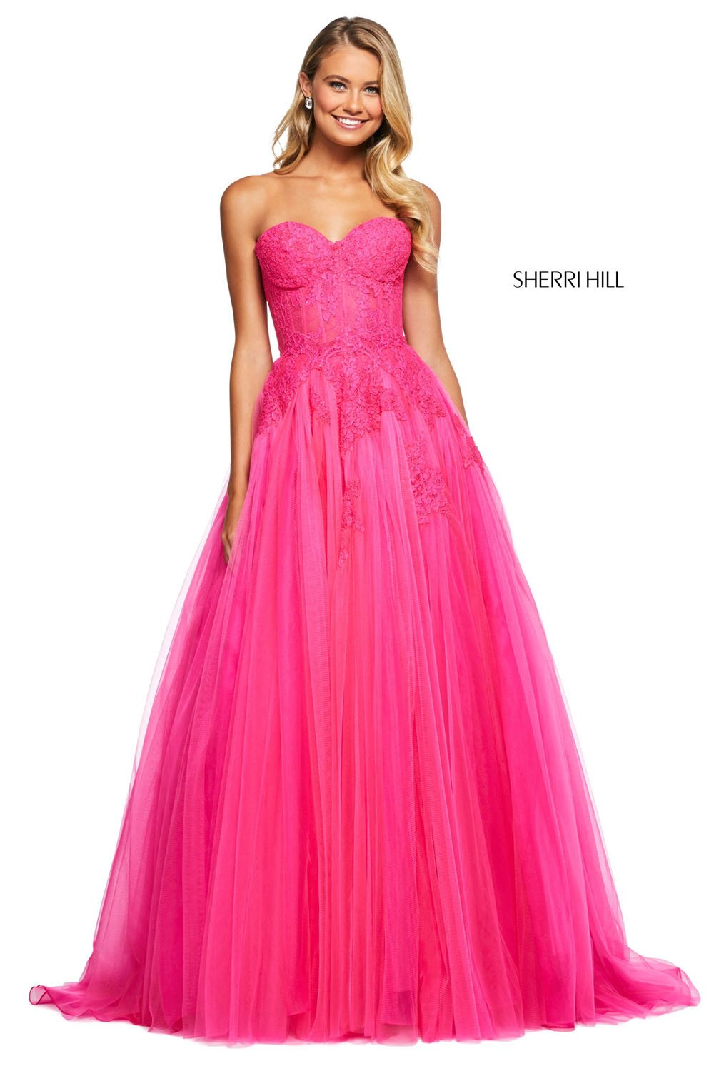 Sherri Hill 53503 dress images in these colors: Black, Navy, Fuchsia, Red, Black Ivory, Blush.
