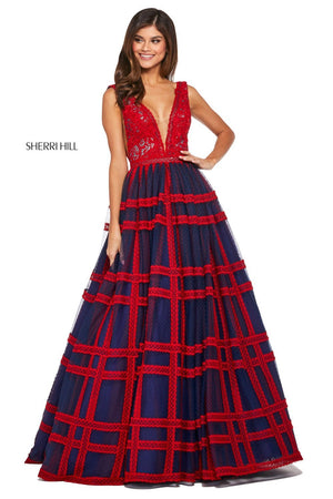 Sherri Hill 53505 dress images in these colors: Ivory, Navy Red, Black.