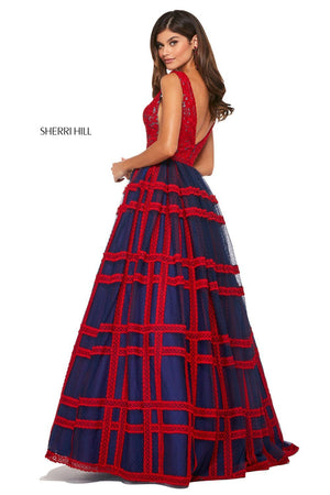 Sherri Hill 53505 dress images in these colors: Ivory, Navy Red, Black.