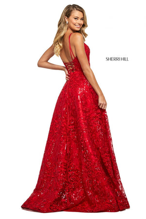 Sherri Hill 53511 dress images in these colors: Red, Ivory, Black.
