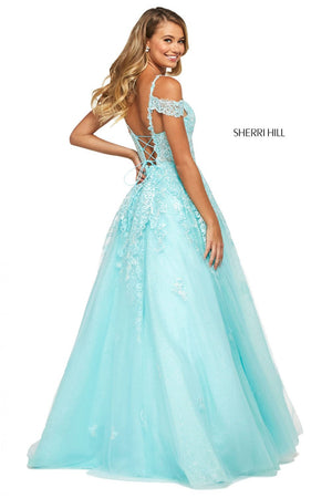 Sherri Hill 53518 dress images in these colors: Aqua, Ivory, Lilac, Pink.