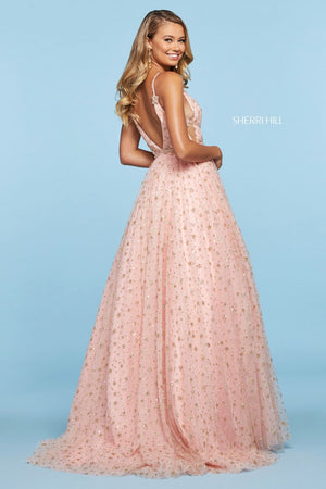 Sherri Hill 53526 dress images in these colors: Blush Gold, Light Blue Gold, Black Gold.