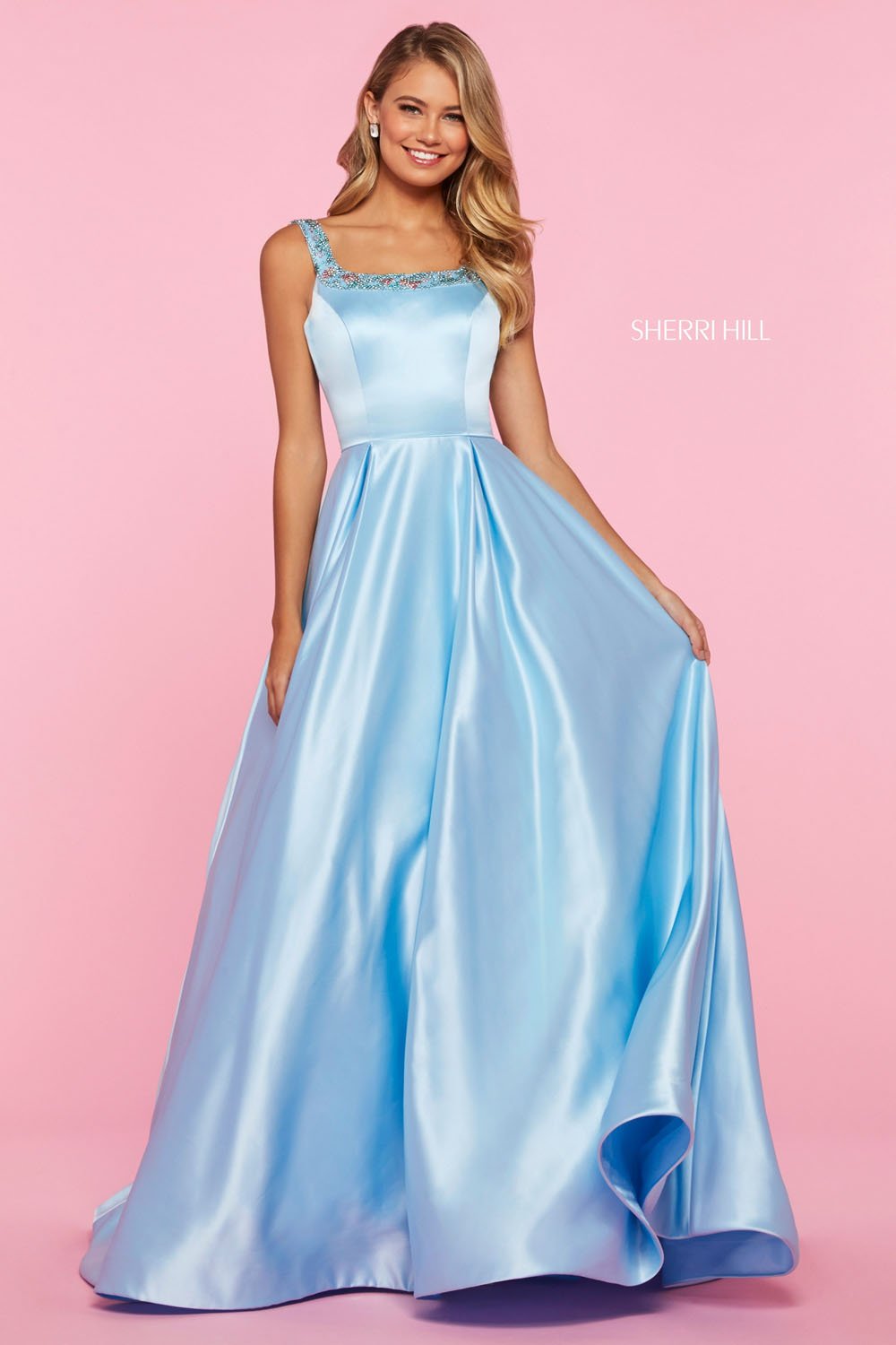 Sherri Hill 53528 dress images in these colors: Red, Emerald, Light Blue, Aqua, Candy Pink, Ivory, Blush.