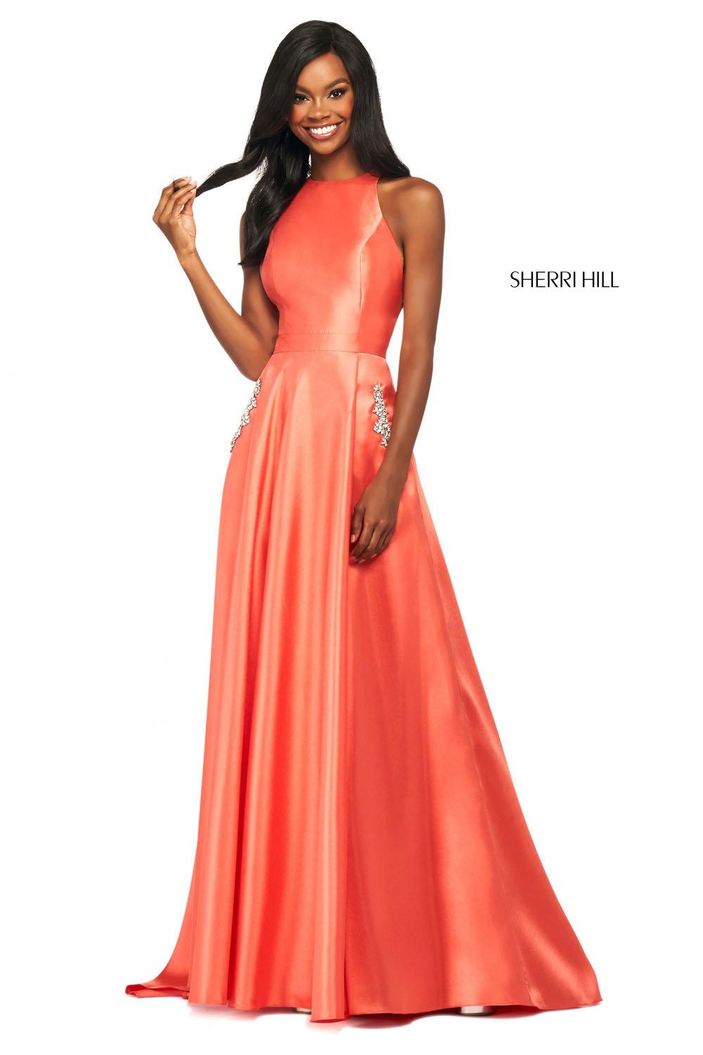Sherri Hill 53529 dress images in these colors: Yellow, Mocha, Candy Pink, Black, Lilac, Red, Light Blue, Coral, Blush, Ivory, Navy.