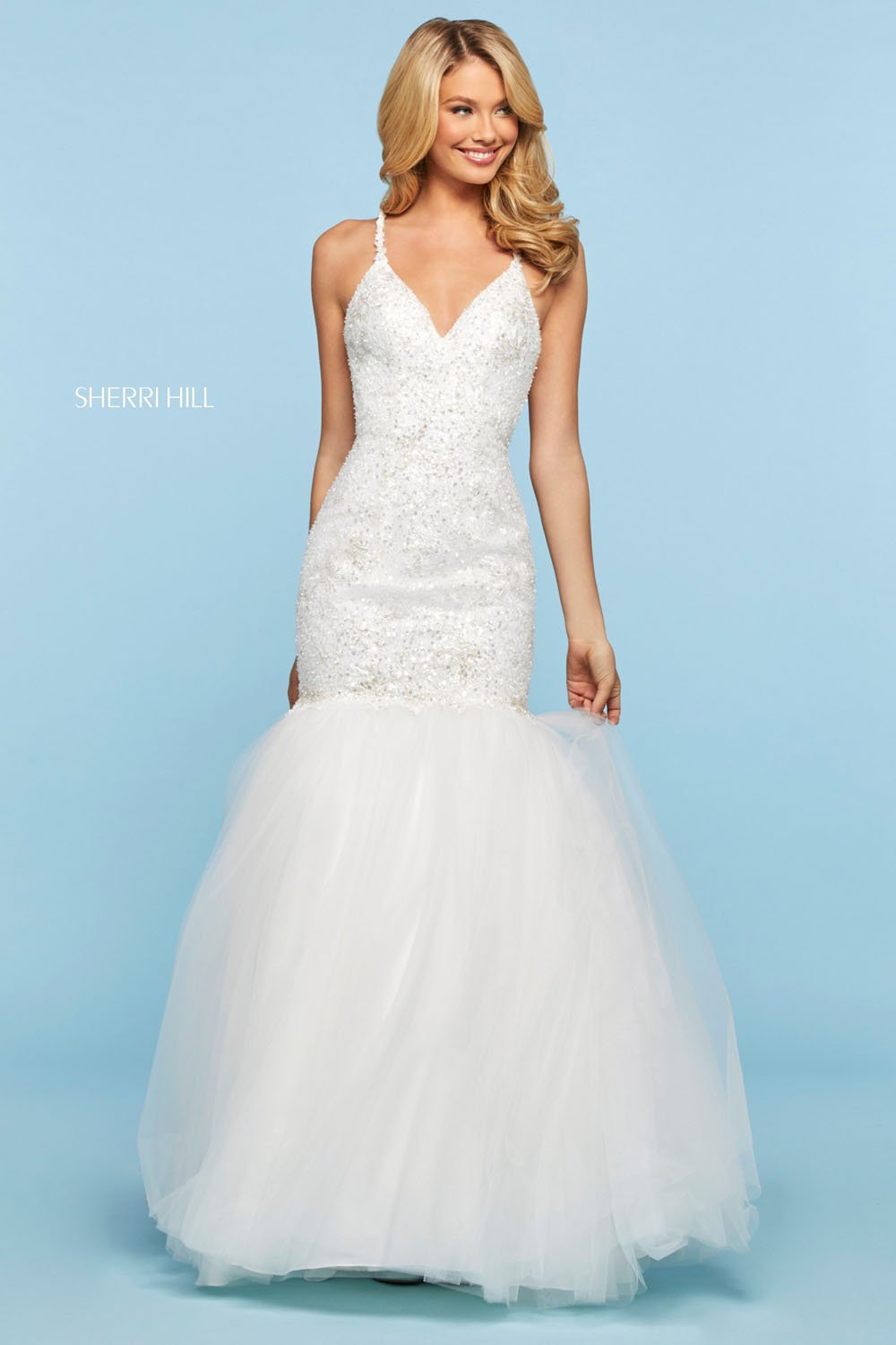 Sherri Hill 53538 dress images in these colors: Ivory, Blush, Black, Light Blue.