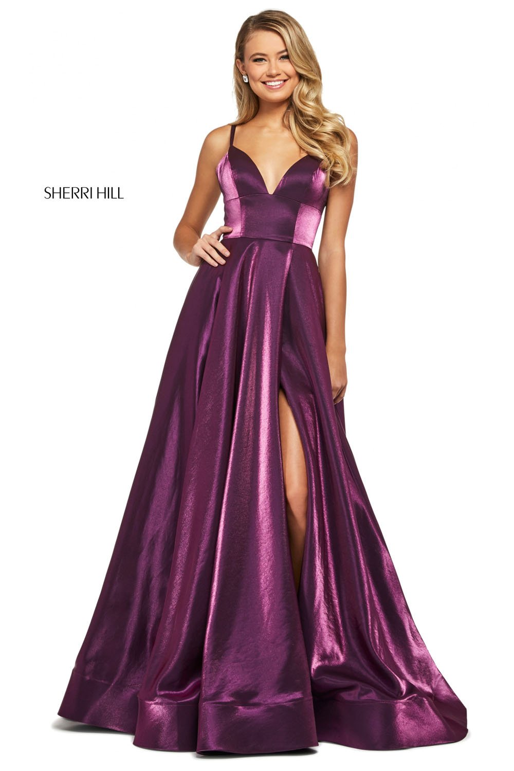 Sherri Hill 53548 dress images in these colors: Royal, Dark Purple, Teal, Wine, Fuchsia, Rose, Yellow.