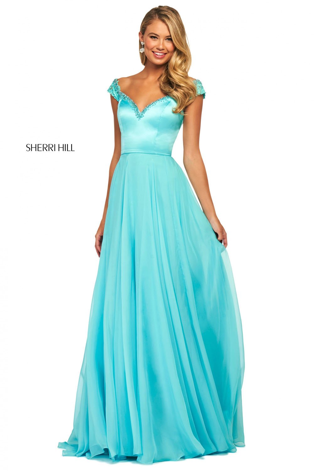 Sherri Hill 53549 dress images in these colors: Red, Lilac, Ivory, Blush, Light Blue, Yellow, Navy, Black, Coral, Aqua.