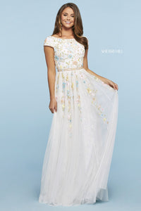 Sherri Hill 53555 dress images in these colors: Light Blue Multi, Ivory Multi, Yellow Multi, Light Pink Multi.