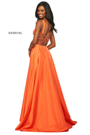 Sherri Hill 53561 dress images in these colors: Royal, Pink, Aqua, Red, Coral, Yellow, Navy, Black, Wine, Emerald, Orange.