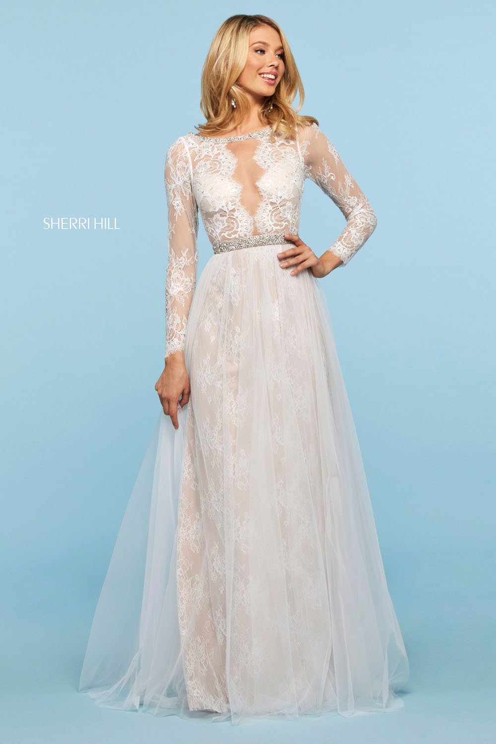 Sherri Hill 53565 dress images in these colors: Ivory, Black, Blush.