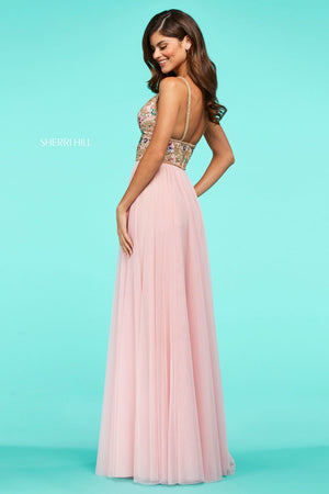 Sherri Hill 53567 dress images in these colors: Light Pink, Light Blue, Ivory, Yellow, Coral.