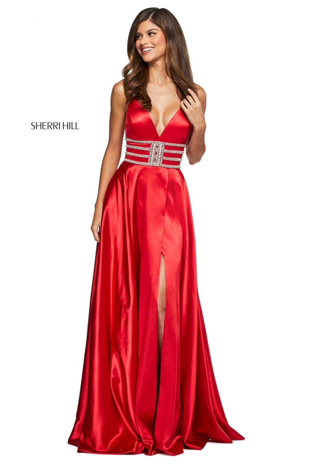 Sherri Hill 53578 dress images in these colors: Red, Royal, Black, Emerald, Navy, Yellow, Wine.