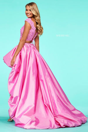 Sherri Hill 53579 dress images in these colors: Pink, Fuchsia, Coral, Aqua, Ivory, Black, Red, Yellow.