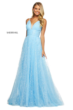 Sherri Hill 53584 dress images in these colors: Light Blue Silver, Blush Gold, Ivory Gold, Black Gold, White Silver, Coral Gold.