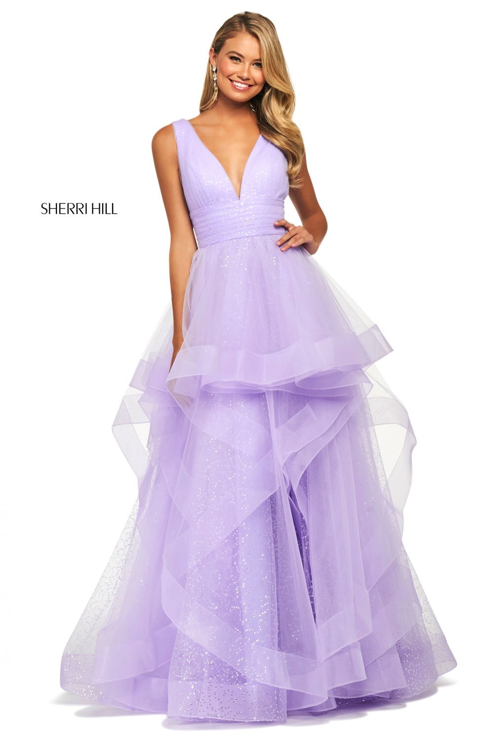 Sherri Hill 53586 dress images in these colors: Ivory, Light Blue, Black, Lilac, Yellow, Blush, Coral.