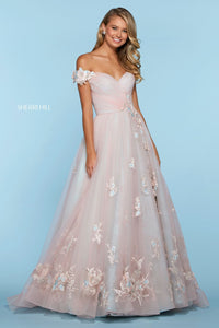 Sherri Hill 53587 dress images in these colors: Aqua Peach, Ivory Pink, Ivory Light Blue, Ivory Light Yellow.