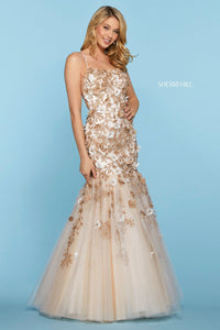 Sherri Hill 53588 dress images in these colors: Light Blue Gold, Ivory Gold, Blush Gold.