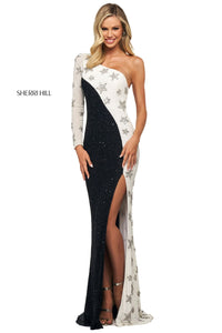 Sherri Hill 53591 dress images in these colors: Black Ivory Silver.