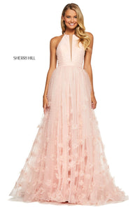 Sherri Hill 53595 dress images in these colors: Blush, Ivory, Lilac, Navy, Yellow, Aqua, Coral, Candy Pink.