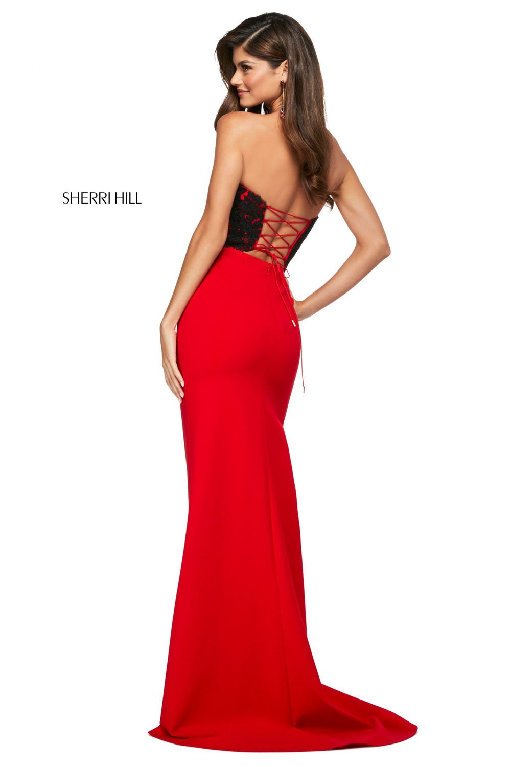 Sherri Hill 53601 dress images in these colors: Ivory Black, Red Black, Black.