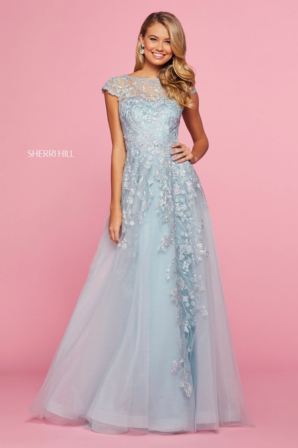 Sherri Hill 53621 dress images in these colors: Blush, Light Blue.