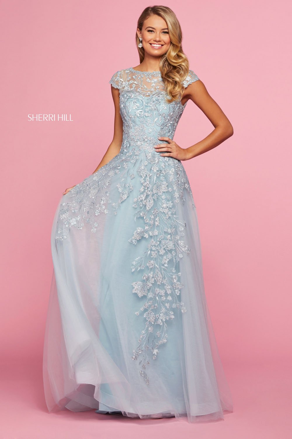 Sherri Hill 53621 dress images in these colors: Blush, Light Blue.