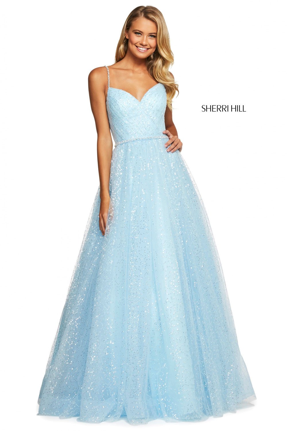 Sherri Hill 53637 dress images in these colors: Ivory, Blush, Yellow, Light Blue, Lilac.