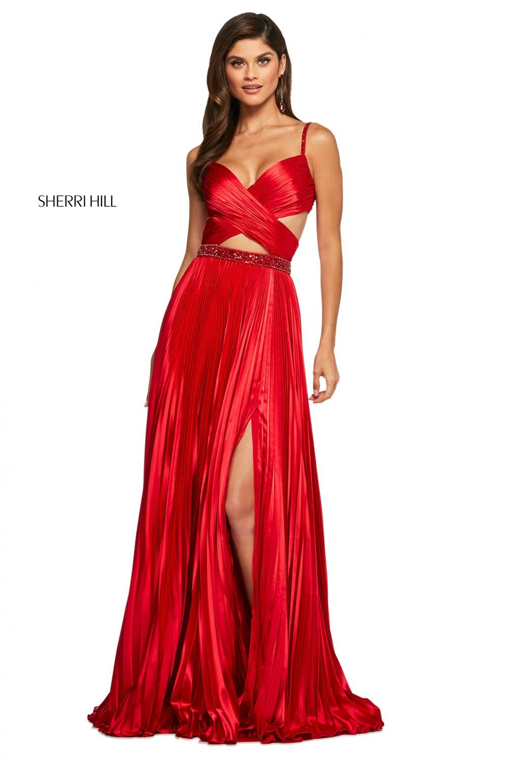 Sherri Hill 53644 dress images in these colors: Red, Black, Aqua, Yellow, Royal, Orange, Emerald.