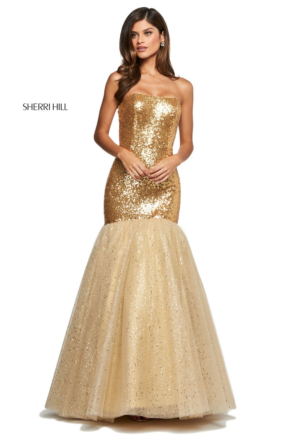 Sherri Hill 53680 dress images in these colors: Black, Gold.