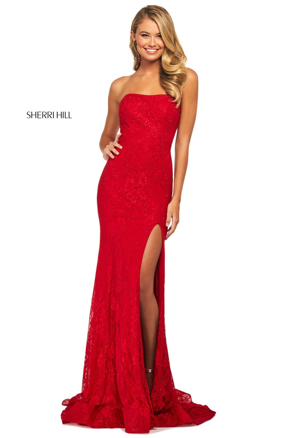 Sherri Hill 53681 dress images in these colors: Red, Navy, Black, Ivory, Pink, Aqua.