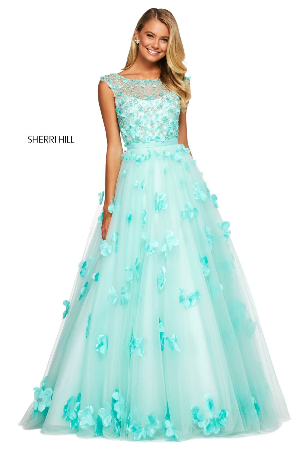 Sherri Hill 53684 dress images in these colors: Aqua, Pink.