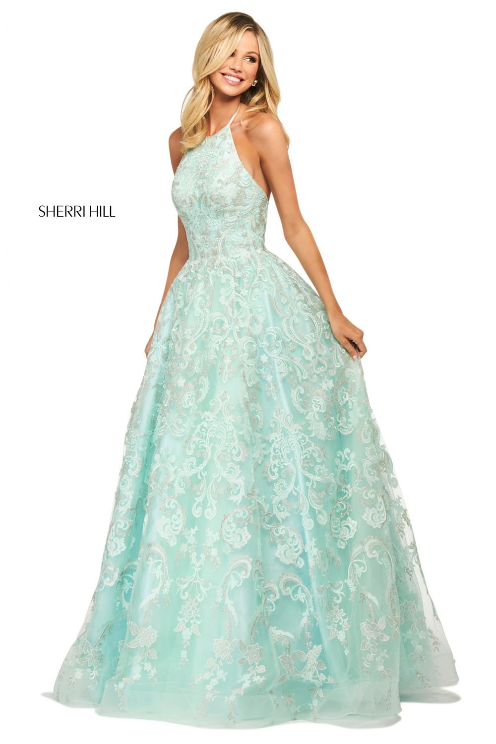 Sherri Hill 53688 dress images in these colors: Ivory, Periwinkle, Seafoam, Pink, Lilac.