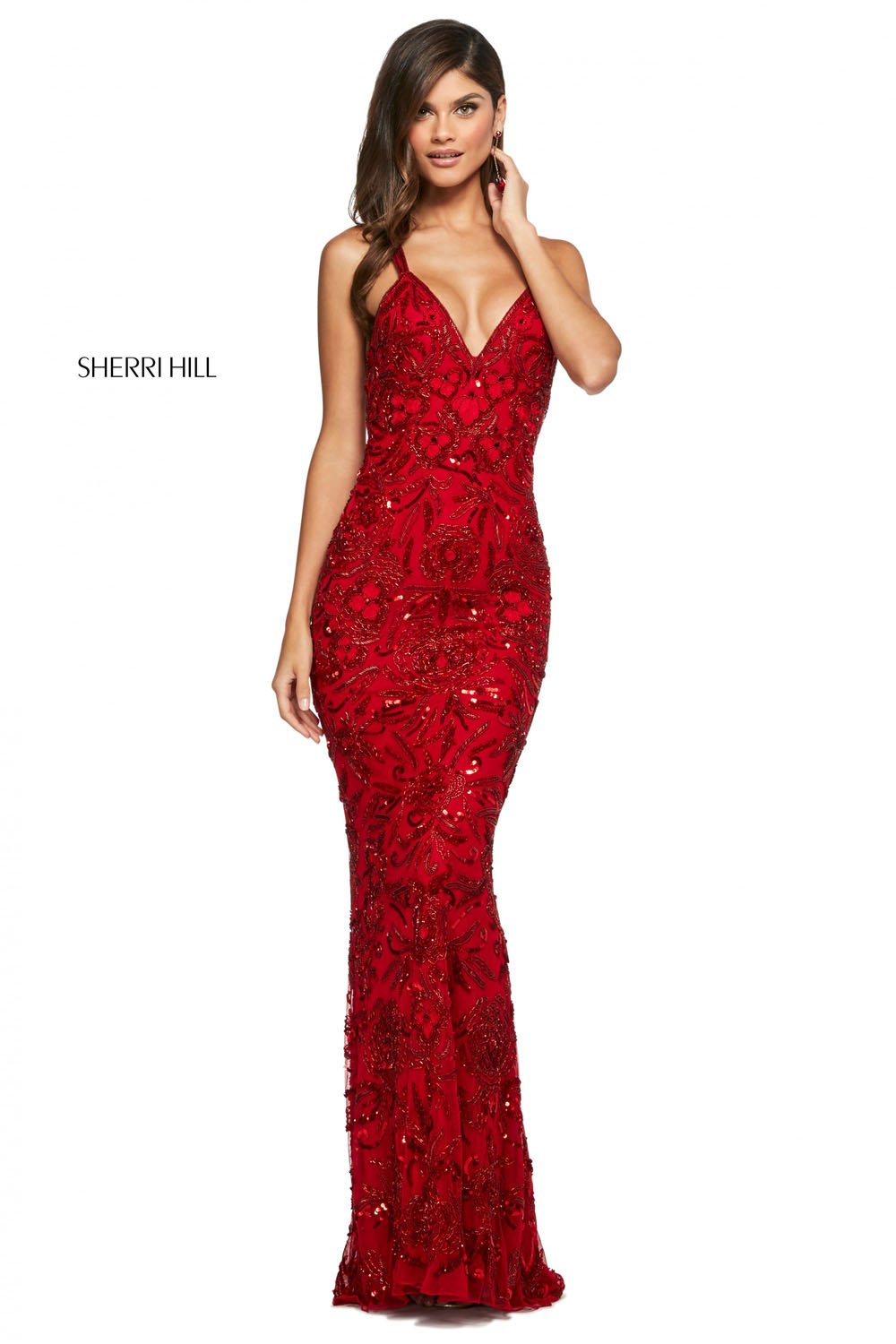 Sherri Hill 53689 dress images in these colors: Red, Black.