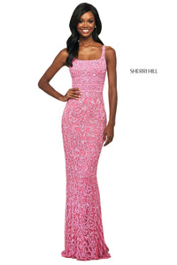 Sherri Hill 53691 dress images in these colors: Red, Black, Nude Ivory, Ivory, Bright Blue, Bright Pink.