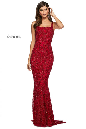 Sherri Hill 53691 dress images in these colors: Red, Black, Nude Ivory, Ivory, Bright Blue, Bright Pink.