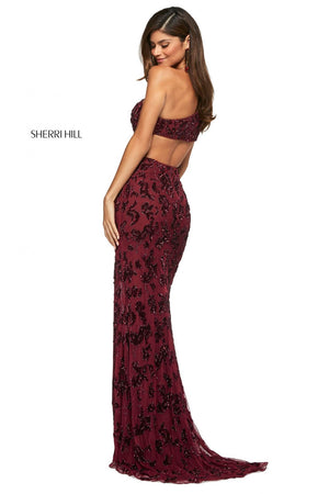 Sherri Hill 53692 dress images in these colors: Navy, Burgundy, Emerald, Light Blue, Black, Yellow.