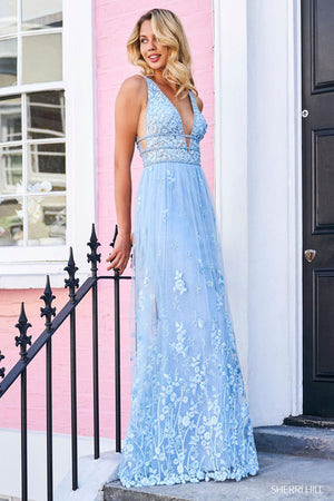 Sherri Hill 53695 dress images in these colors: Light Blue, Blush, Light Yellow, Ivory.
