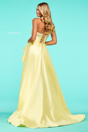 Sherri Hill 53710 dress images in these colors: Yellow, Light Blue, Ivory, Blush, Black, Candy Pink, Lilac, Red, Coral.
