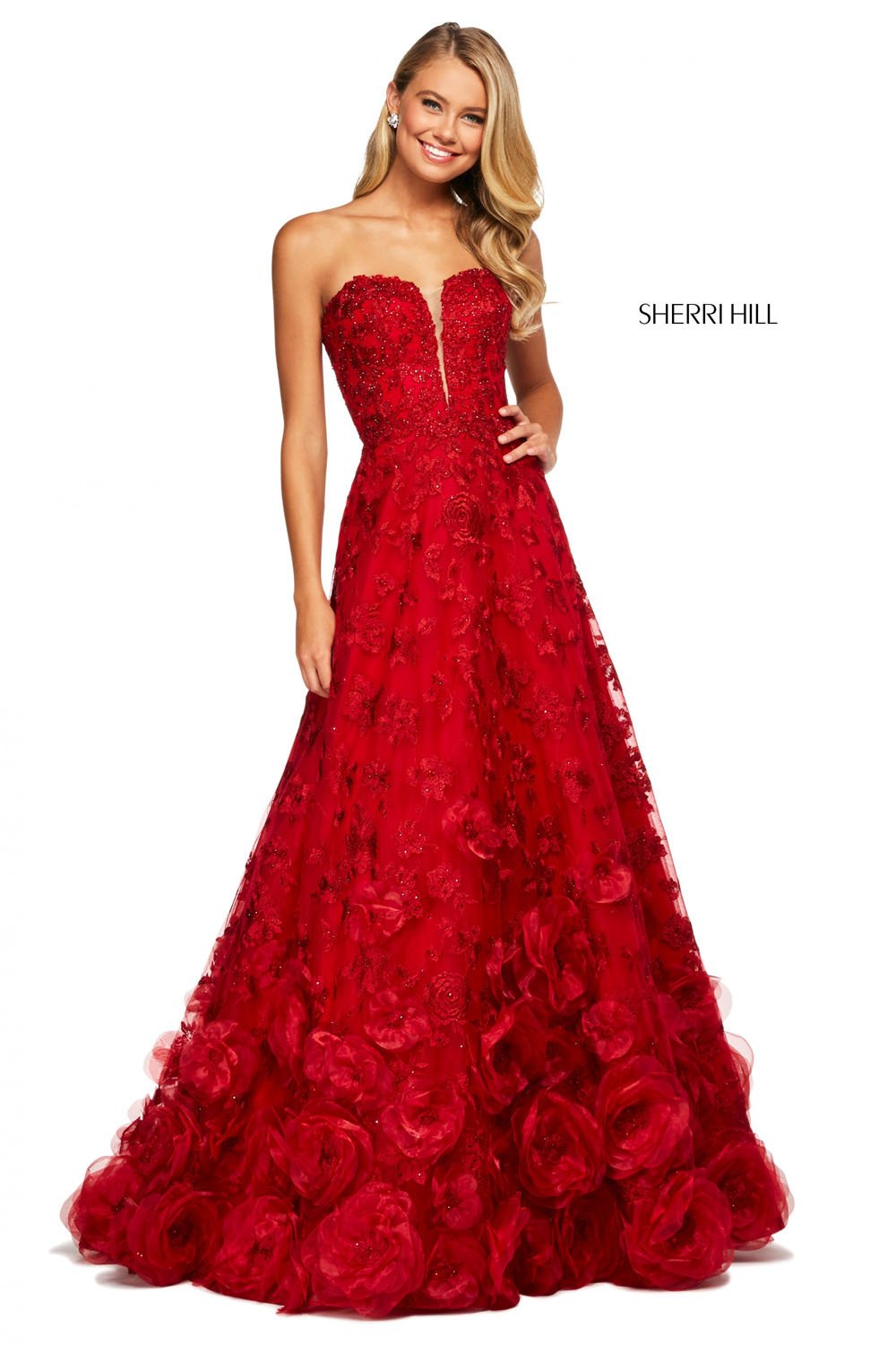 Sherri Hill 53714 dress images in these colors: Red.