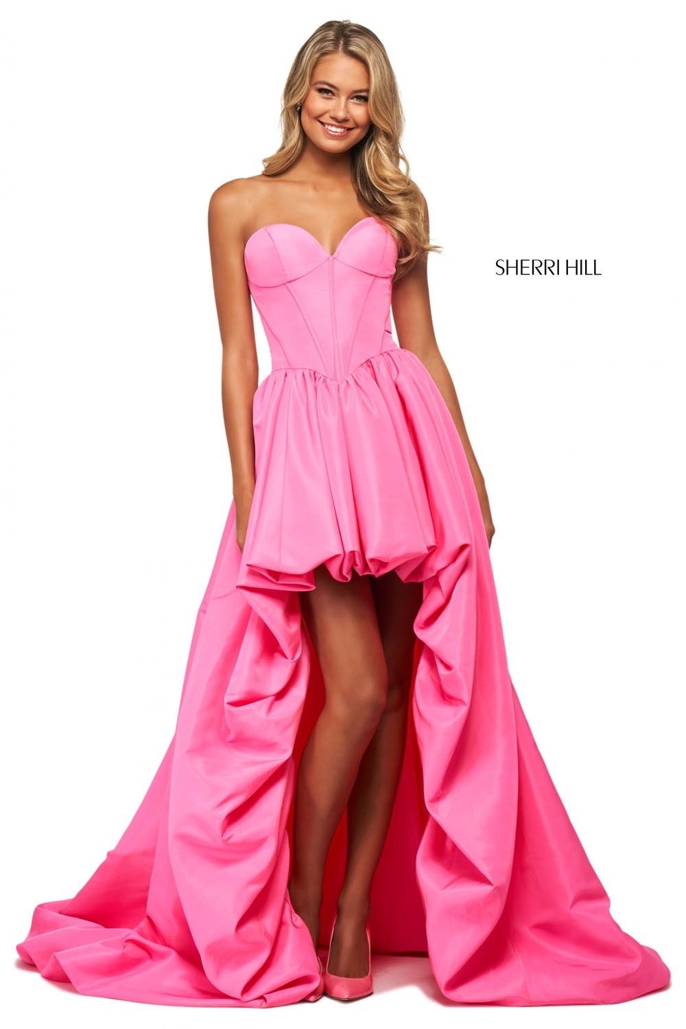 Sherri Hill 53719 dress images in these colors: Aqua, Yellow, Bright Pink, Fuchsia, Lilac, Red, Black.