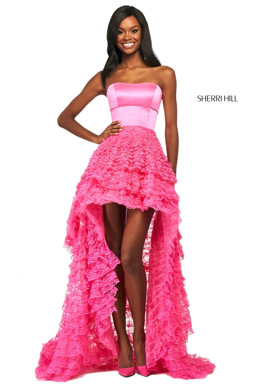 Sherri Hill 53720 dress images in these colors: Black, Coral, Blush, Candy Pink, Ivory, Red.