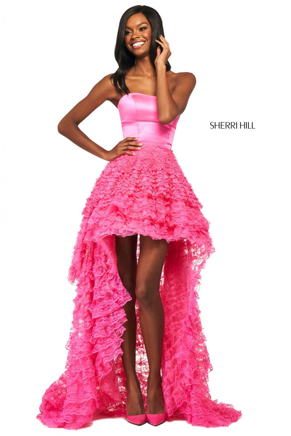 Sherri Hill 53720 dress images in these colors: Black, Coral, Blush, Candy Pink, Ivory, Red.
