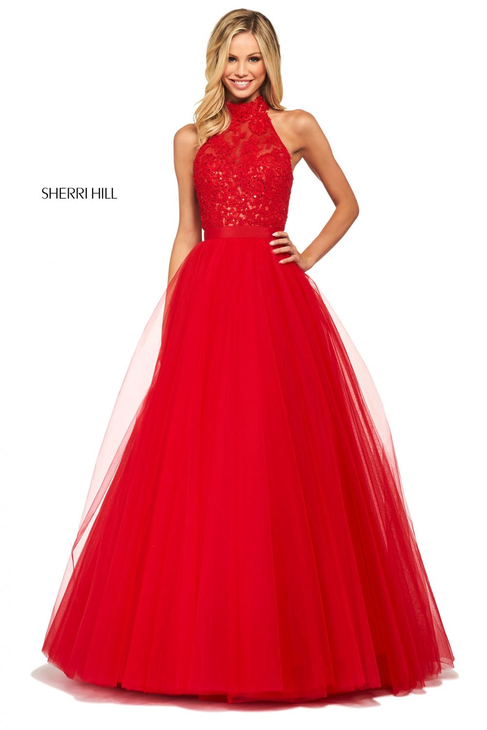 Sherri Hill 53727 dress images in these colors: Light Blue, Blush, Red, Ivory, Yellow, Black.