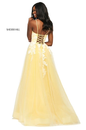 Sherri Hill 53730 dress images in these colors: Light Blue Ivory, Lilac Ivory, Coral Ivory, Light Yellow Ivory, Light Pink Ivory.