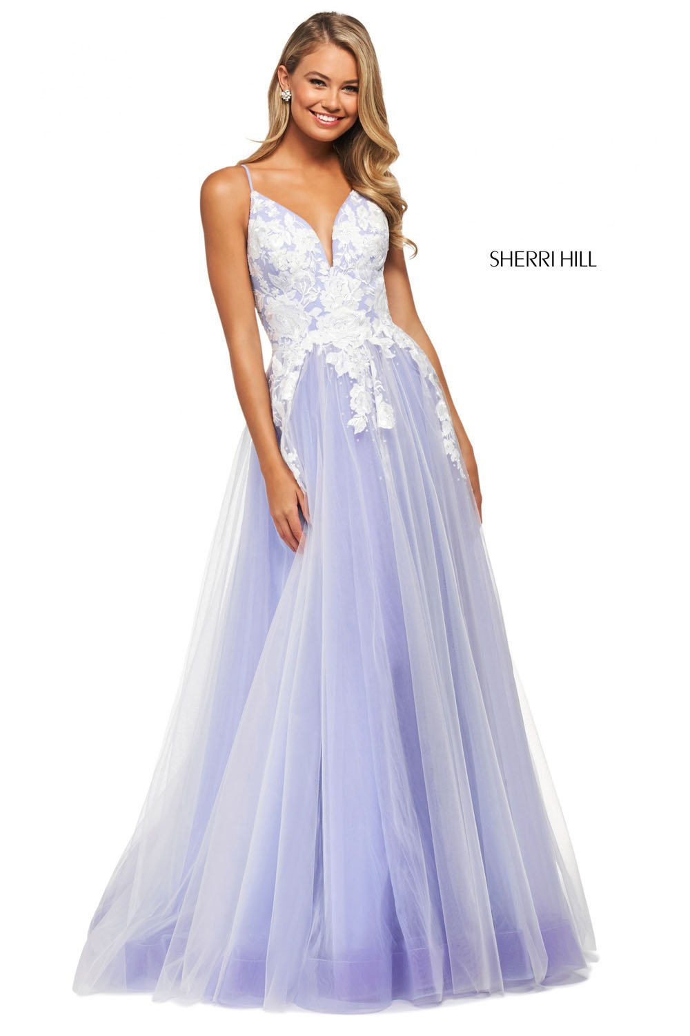 Sherri Hill 53730 dress images in these colors: Light Blue Ivory, Lilac Ivory, Coral Ivory, Light Yellow Ivory, Light Pink Ivory.