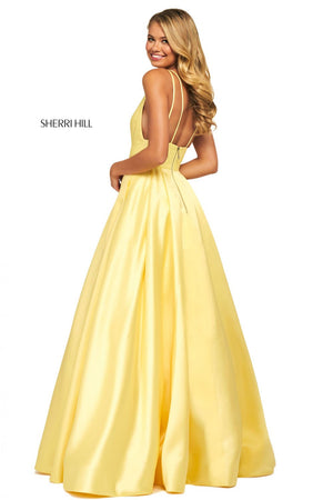 Sherri Hill 53732 dress images in these colors: Light Blue, Ivory, Yellow, Blush, Bright Pink, Navy, Red, Black.