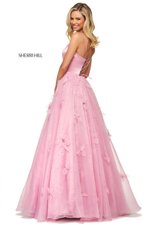 Sherri Hill 53744 dress images in these colors: Light Blue, Dark Coral, Ivory, Yellow, Rose, Lilac, Black.